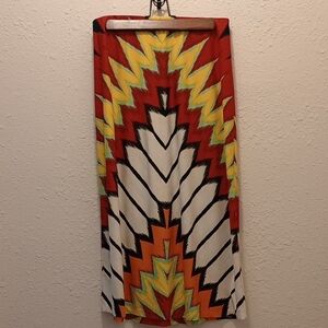 ECI White and Orange Maxi Pencil Skirt Resort Wear